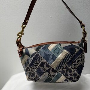 Coach Patchwork Shoulder Bag - Navy and Tan